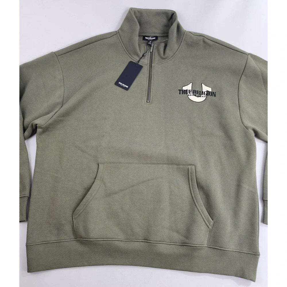 True Religion sweatshirt adult Extra Large XL zip green 108306 relaxed $129 mens